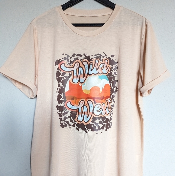 Western Wild West light yellow short sleeve desert tee size S - Picture 4 of 7